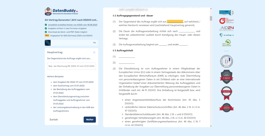 zur auftragsverarbeitung durch den auftraggeber über die personenbezogene daten im auftrag des verantwortlichen